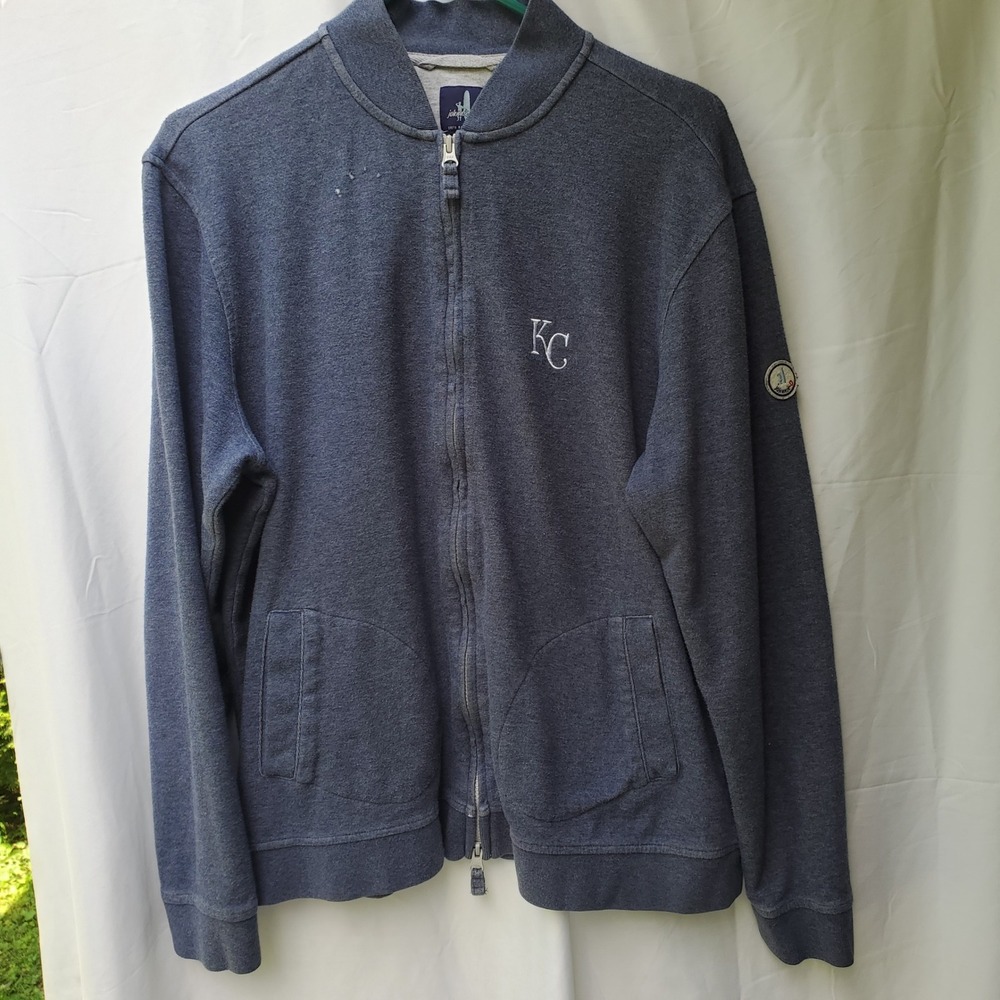 Johnnie-O Mens KC Full Zip Fleece Sweatshirt Blue Large Bomber Jacket Style